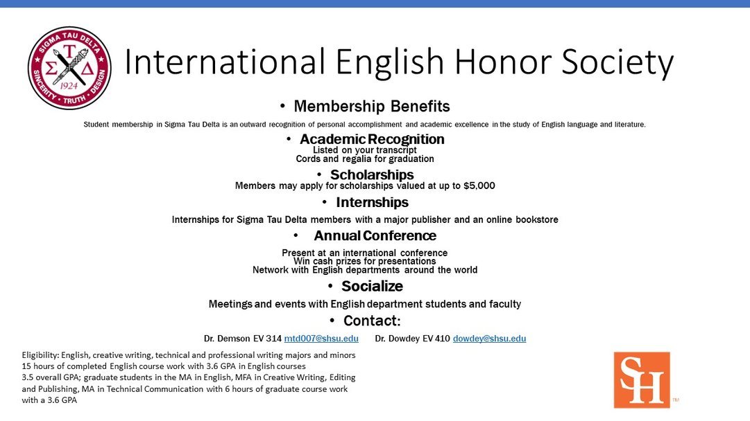 Sigma Tau Delta International English Honor Society Informational